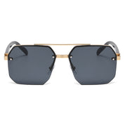 Octagon Rimless Sunglasses - Gold Frame Black Grey Lens