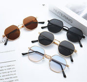 Octagonal Metal Frame Sunglasses - Golden Green