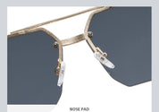 Octagon Rimless Sunglasses - Gold Frame Black Grey Lens