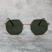 Octagonal Metal Frame Sunglasses - Golden Green
